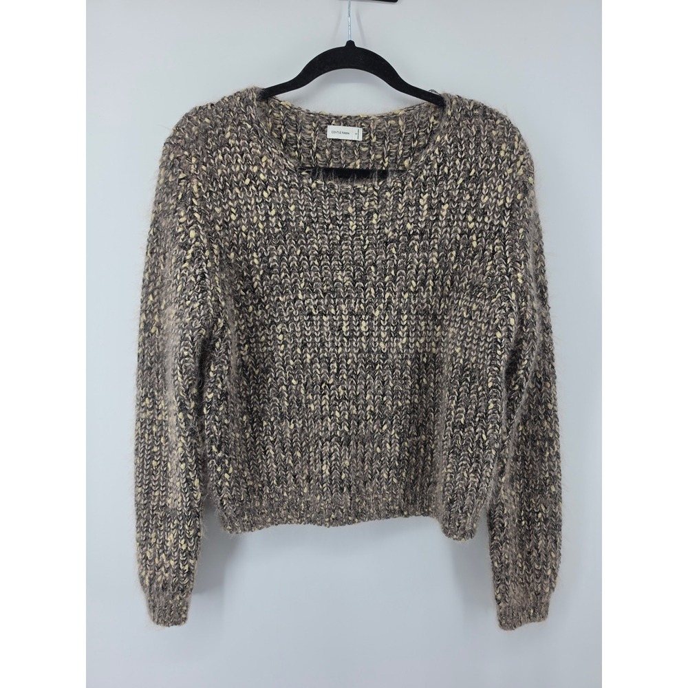 Gentle Fawn Brown Gold Metallic Lurex Chunky Knit Sweater Small
